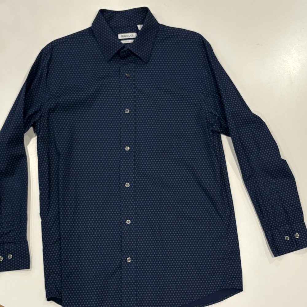 Haggar Men's Navy Patterned Button Down Shirt
